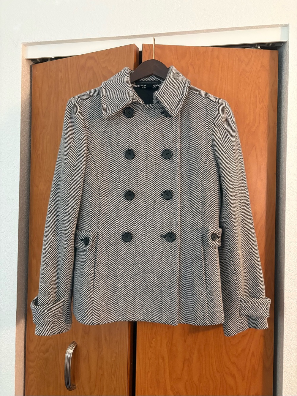 Express Design Studio Herringbone Wool Blend Peacoat Jacket Women’s Small